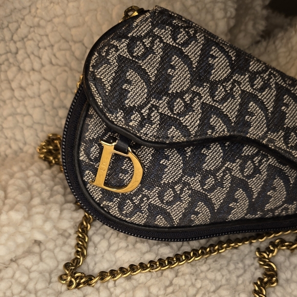 Christian Dior Vintage Saddle Bag Pouch Clutch with Chain Trotter Diorissimo - Picture 3 of 16